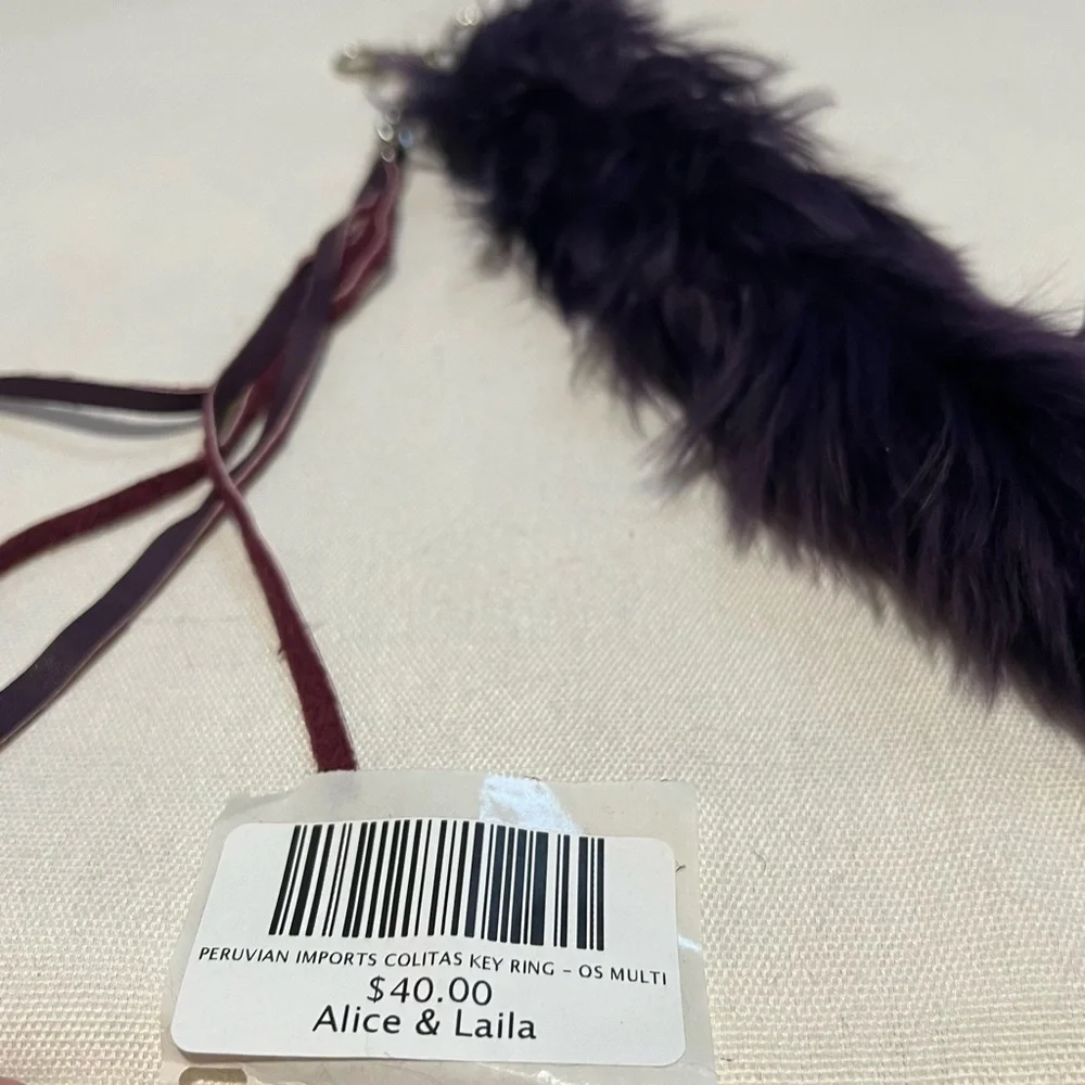 NWT NEW Purple Feathery Leather Key Chain